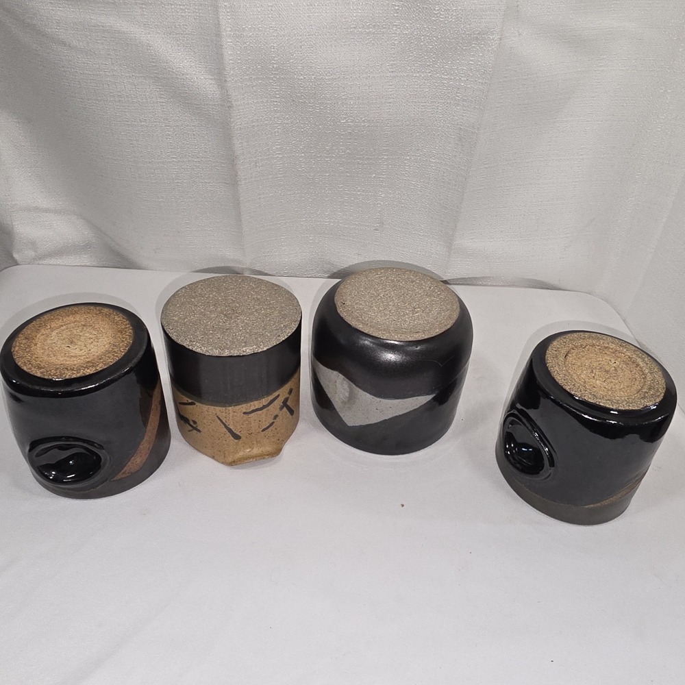 Set Of 4 Modernist Yunomi Japanese Ceramic Stoneware Sake Tea Expresso Cups - Picture 2 of 8